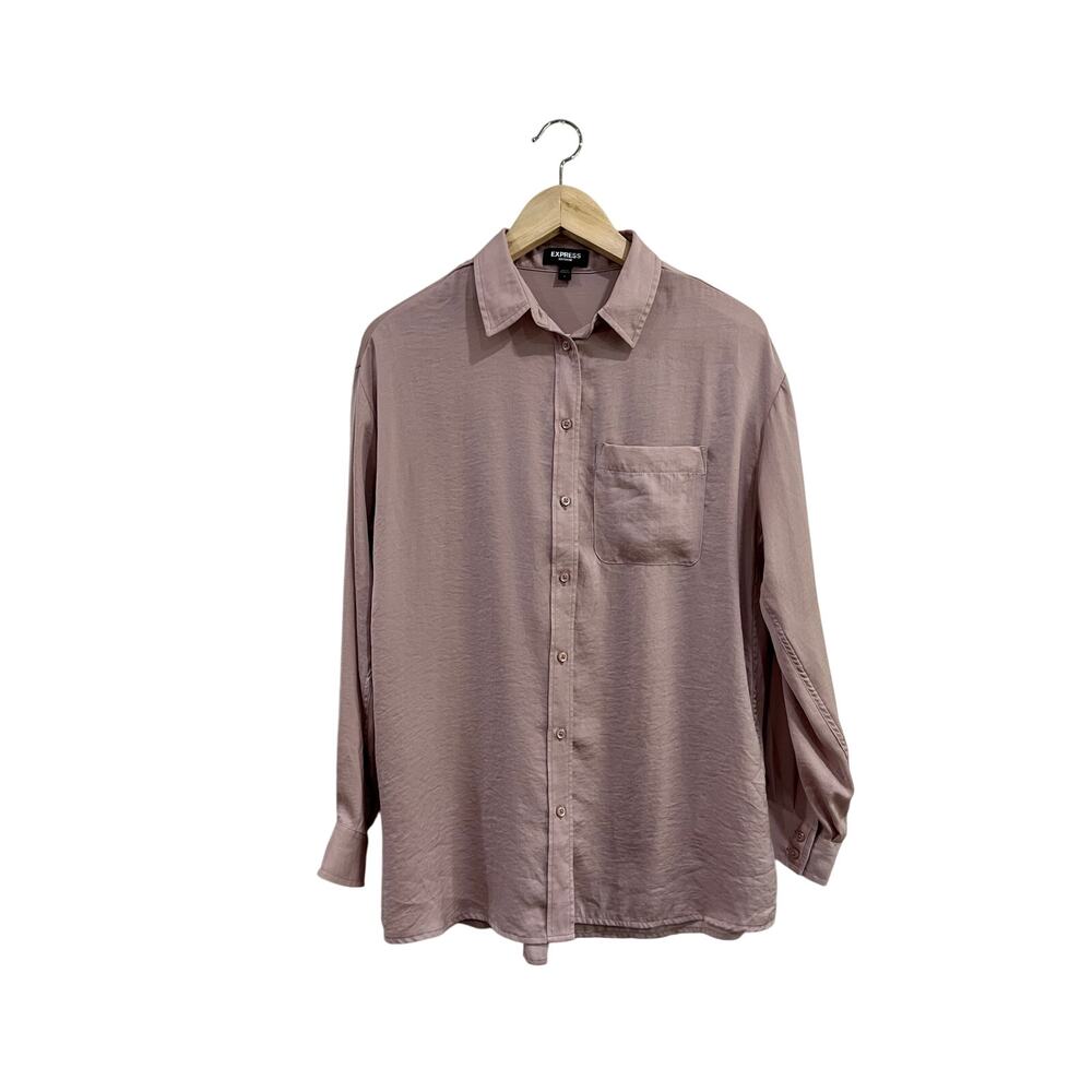 Express Portofino Satin Button Down Career Office Blouse Pink Size S